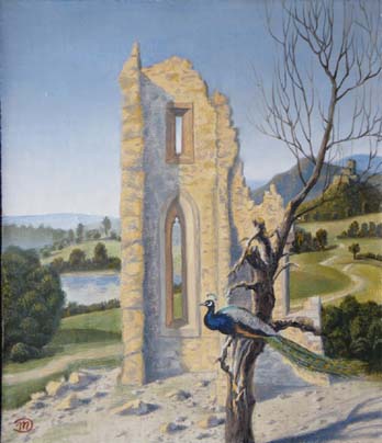oil painting landscape with ruins